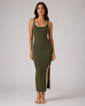 Ribed contrast trim midi dress